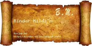 Binder Milán névjegykártya